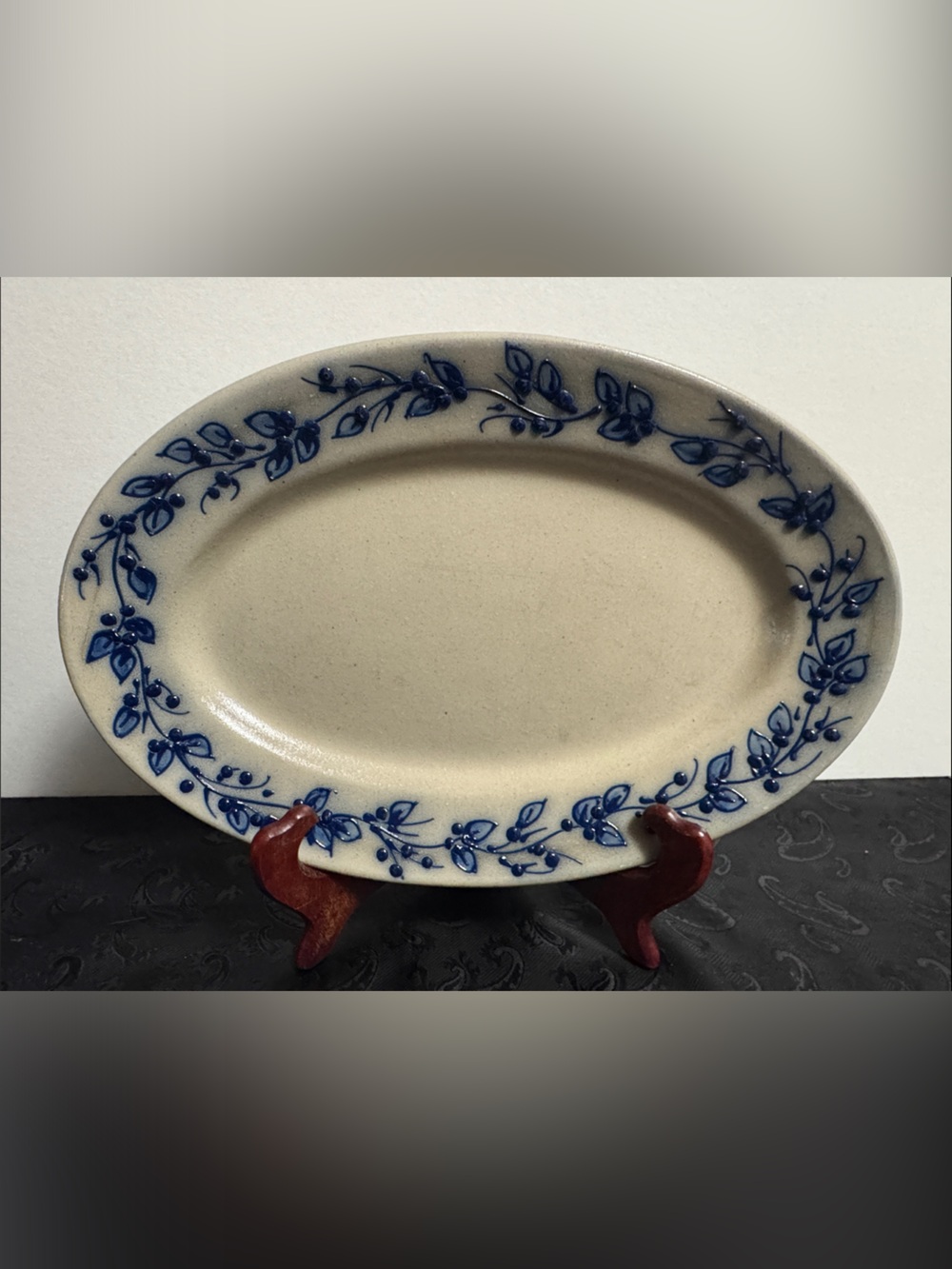 Salmon Falls Pottery Hand-Painted Blueberry Vine Oval Serving Platter